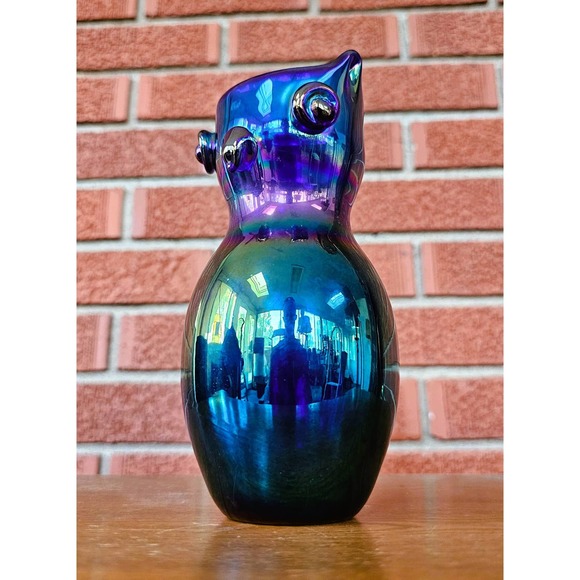 Gibson Cobalt Blue Carnival Glass Owl Vase - Picture 5 of 9